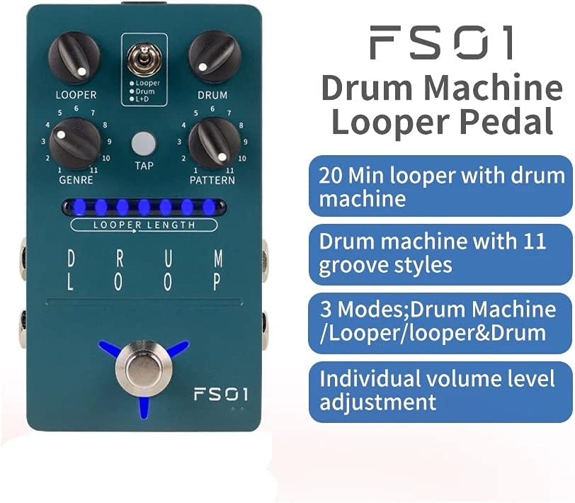FS01 Drum Loop Machine Looper Guitar Effects Pedal 20Min 11 Different Rhythm Styles