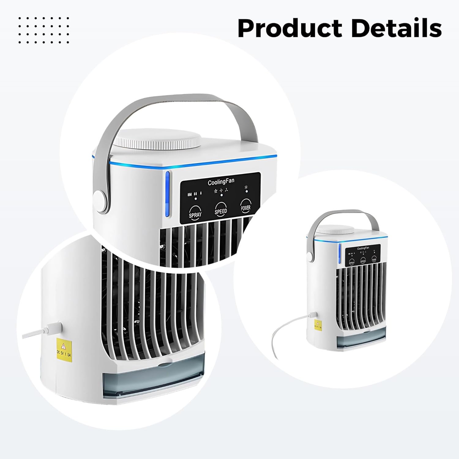 Air Conditioner For Desk, Usb-Operated Quiet 3-Speed Fan, 500 Ml Water Tank, Adjustable Mist & Type-C Charging Suitable For Bedroom Or Office