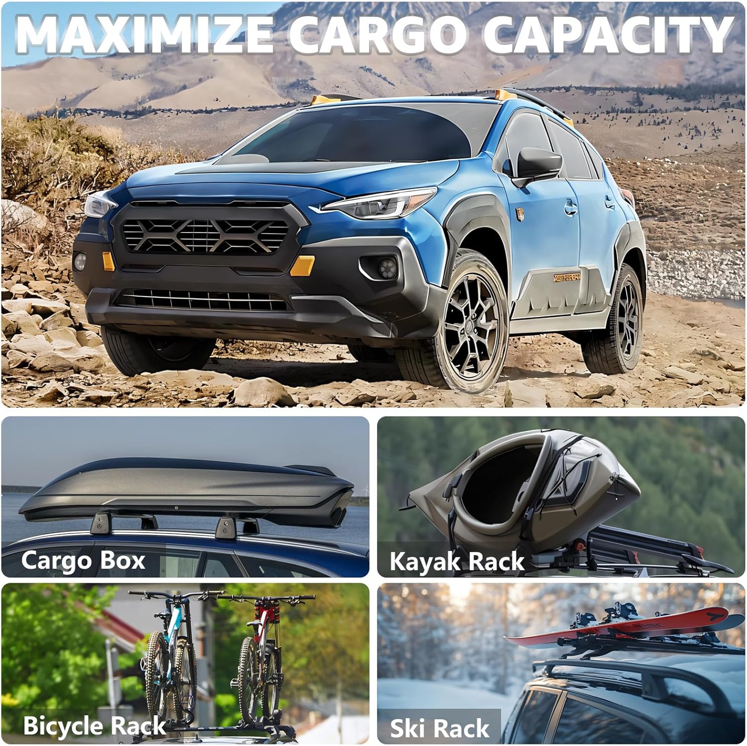 Roof Rack Cross Bars Compatible with Subaru Crosstrek Wilderness 2024-2026, Adjustable Aluminum Heavy Duty 300 LBS Anti-Theft Lock Cargo Carrier Rooftop Crossbar Accessories for Bike,Snowboard,Luggage