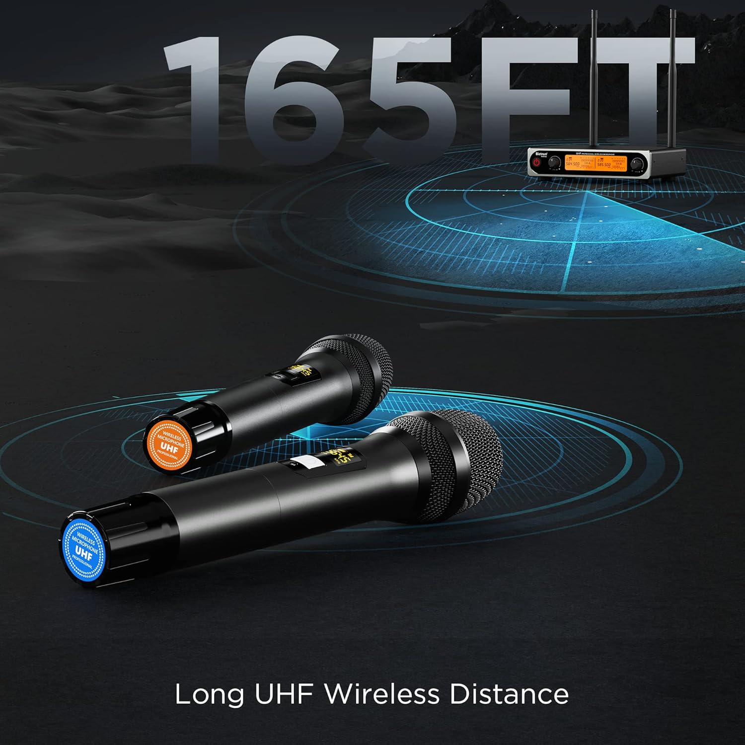 Bietrun Wireless XLR Microphone System, 165 ft Range, Professional UHF Dual Metal Cordless Dynamic Handheld Microphone with XLR Cable for Audio Mixer, Amplifier, Karaoke, Church, Speech, Wedding