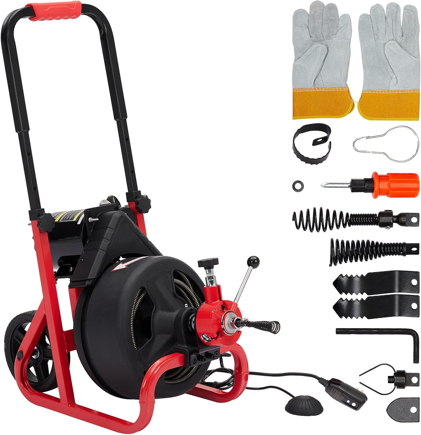 Drain Cleaner Machine, 75 ft X 1/2 in Electric Drain Snake with 6 Cutters Gloves, Electric Drain Clog Remover Plumbing Tool for 2 to 4 in Pipes