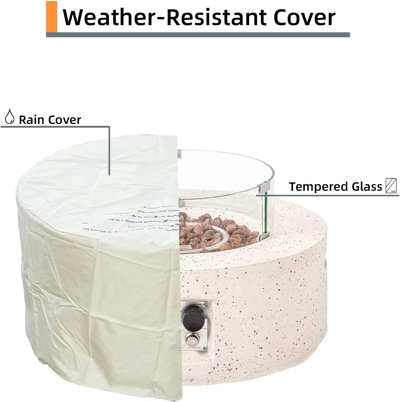 HOMPUS Outdoor Propane Fire Pit 40,000 BTU 42-inch x 17-inch Round Concrete Gas Fire Table Outside Smokeless Firepit with Tank Cover,Wind Gurad,Lava Rocks and Rain Cover for Garden,Deck,Backyard