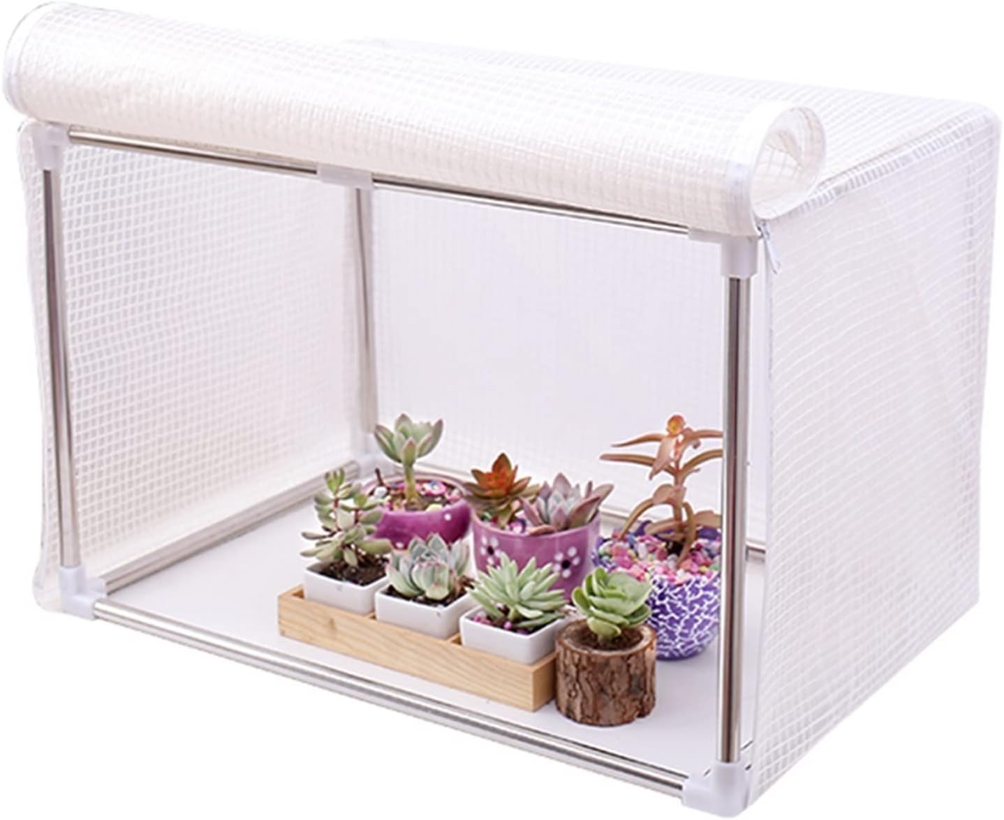 Greenhouse for Tomatoes, Plant House Cultivation, Balcony Space-Saving, Stable and Easy to Assemble, with Zipper and Cold Frame, for Garden and Terrace ( Color : White , Battery *1 : 100*40*40cm )