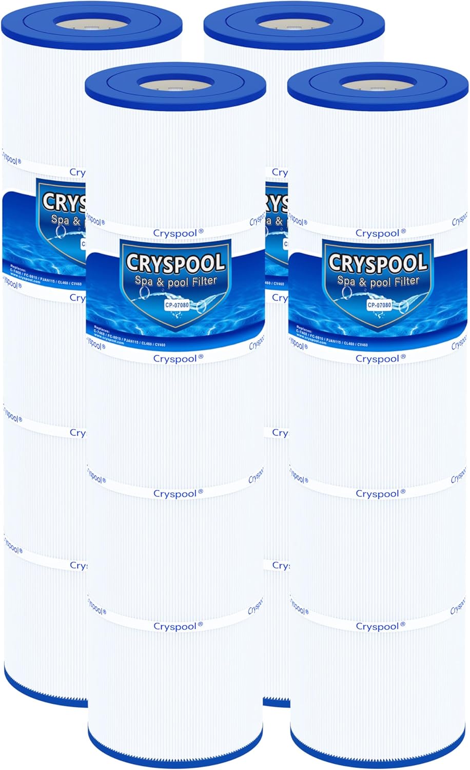 Cryspool® 07080 Filter Compatible with Jandy CL460, CV460, A0558000, R0554600, PJAN115, C-7468, FC-0810, 4X115 sq.ft Pool Filter Cartridges, 4 Pack