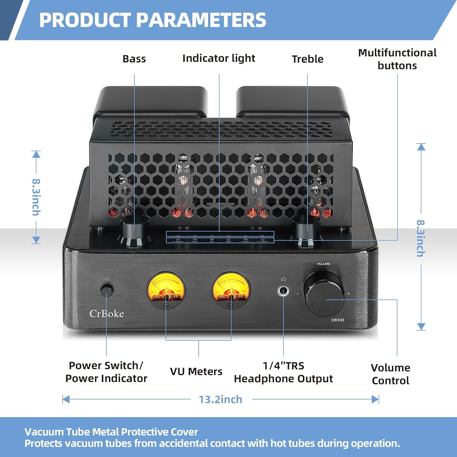 Tube Amplifier, Stereo Vacuum Tube Class A/B Amplifier,Integrated Amplifier with Bluetooth 5.0,Subwoofer Output, Headphone Output, Record Player Phono Preamp and USB DAC