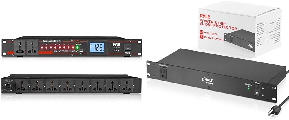 Pyle 10 Outlet 2000W Power Sequencer Rack Mount Pro Audio Supply Controller with PDU Power Strip Surge Protector