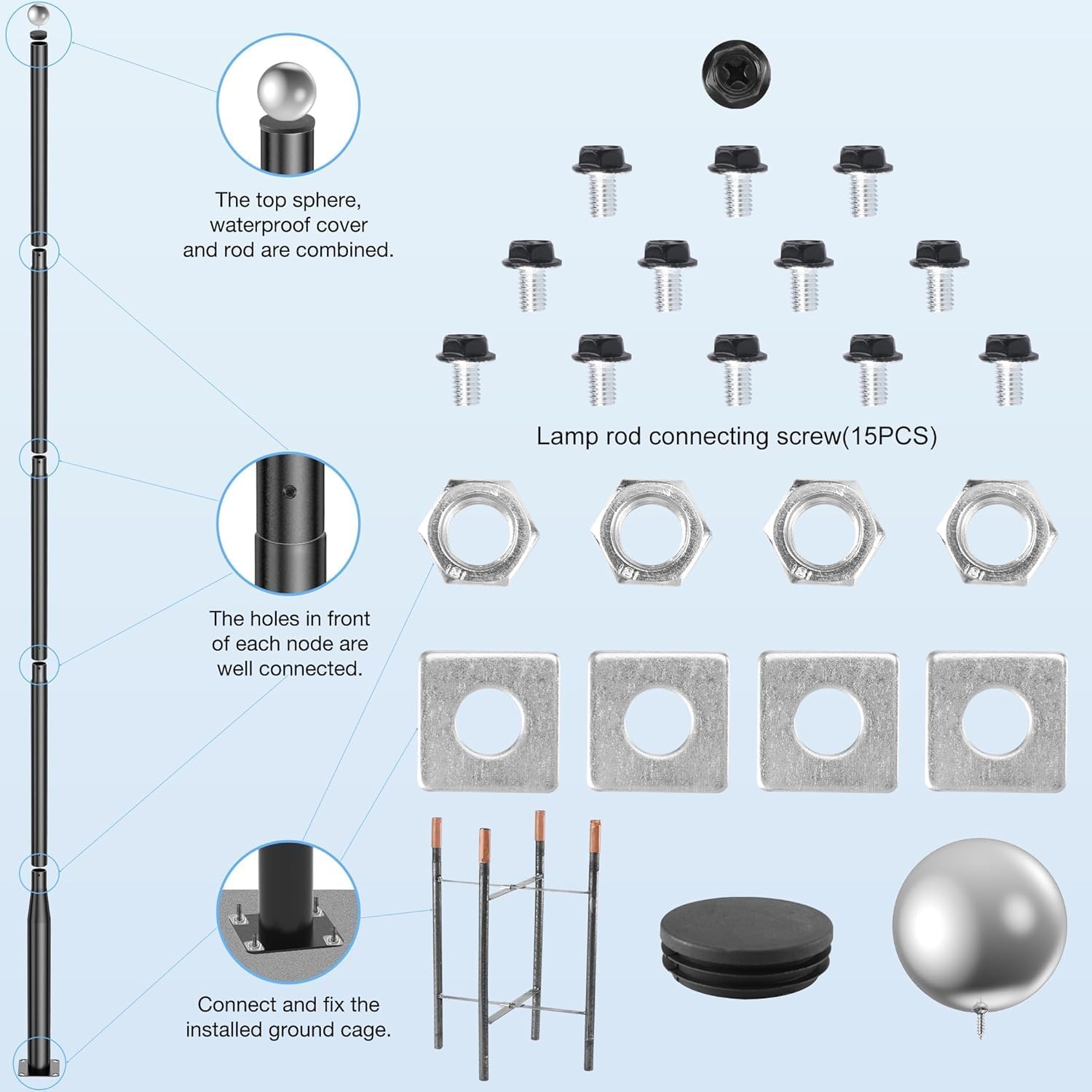 20ft Tall Street Light Pole, Street Lamp Post for Outdoor Lights with Base, Solar Street Light Pole Accessory for Backyard, Street, Patio,Park,Parking Lots, Exterior House (20f t)
