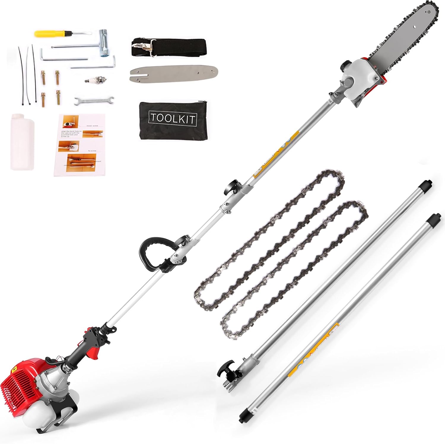 COOCHEER Gas Powered Pole Saw 58CC, 2-Cycle Engine, 11.5-Inch Cutting Bar Gas Pole Saws for Tree Trimming with Extendable Pole Reach to 16 FT Height Branches Pruning