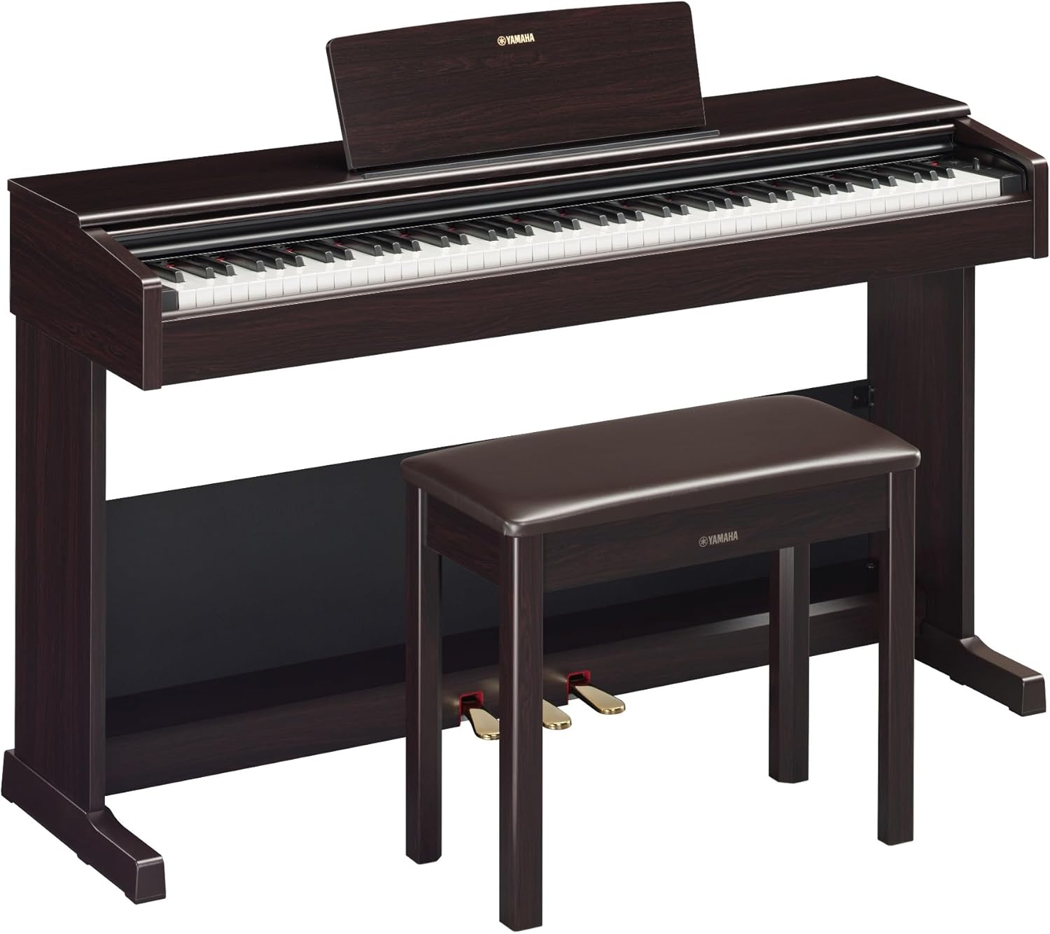Yamaha Arius Series 88-Key Weighted Action Upright Digital Piano for Beginner and Intermediate Players, Dynamic Response, Grand Piano Sound, 3-pedal Unit, Bench Included, Rosewood YDP105R
