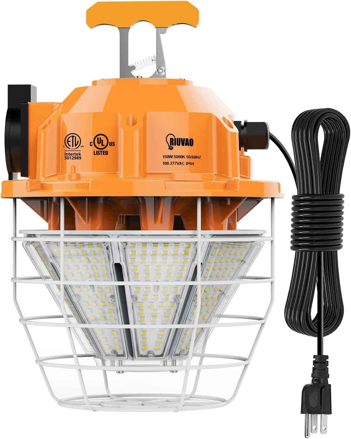 150W LED Temporary Work Light Fixture 24750 Lumen Daylight White 5000K IP65 Dust & Waterproof Stainless Steel Protective Cover for High Bay Construction Jobsite Workshop (150)