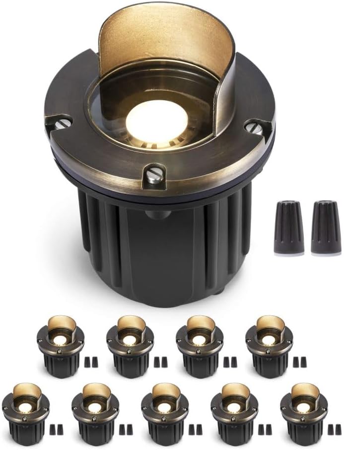 Gardenreet 12V Well Light - Brass Ip65 Waterproof Electric LED In-Ground Landscape Low Voltage Lighting, Fixture, Antique Bronze for Patio Garden Walkway Without MR16 Bulb