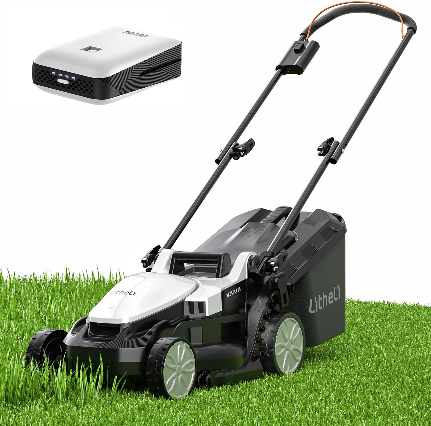 Litheli 13.2inch Electric Lawn Mower Cordless,Grass Cutter Machine for 1600 Sq.Ft.Lawnmower with Brushless Motor, 8 Gallon Capacity, Cutting Height from 1 to 2.5 in, Includes 1 4.0 Ah Battery