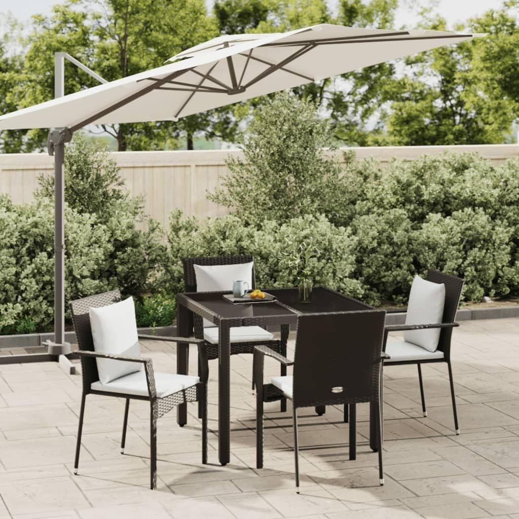Furniture Sets 5 Piece Patio Dining Set with Cushions Black Poly Rattan,Elegant and Durable Patio Dining Set: Comfort and Style for Outdoor Enjoyment Garden Conversation Sets