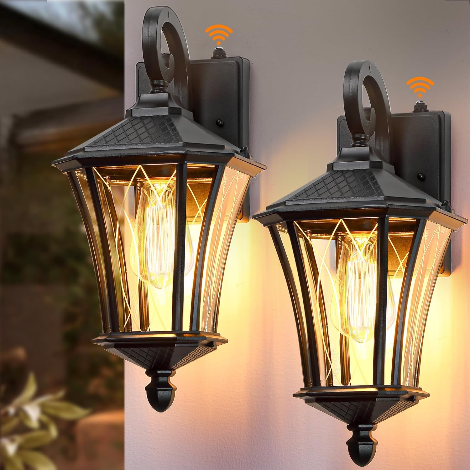 YSN 2 Pack Dusk to Dawn Outdoor Light Fixture Wall Mount Porch Lights Weather Resistant Exterior Sconce Light, Waterproof Wall Lantern for Porch, Garage, Backyard, Walkway, E26 Socket, Black