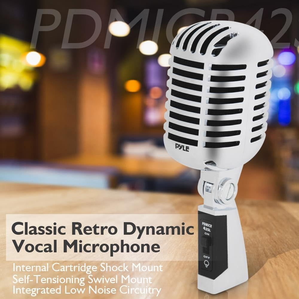 Pyle Pro PDMICR42SL Old Fashioned Vintage Retro Style Dynamic Adjustable Compact Desktop Studio Mic Professional Vocal Recording Microphone (4 Pack)