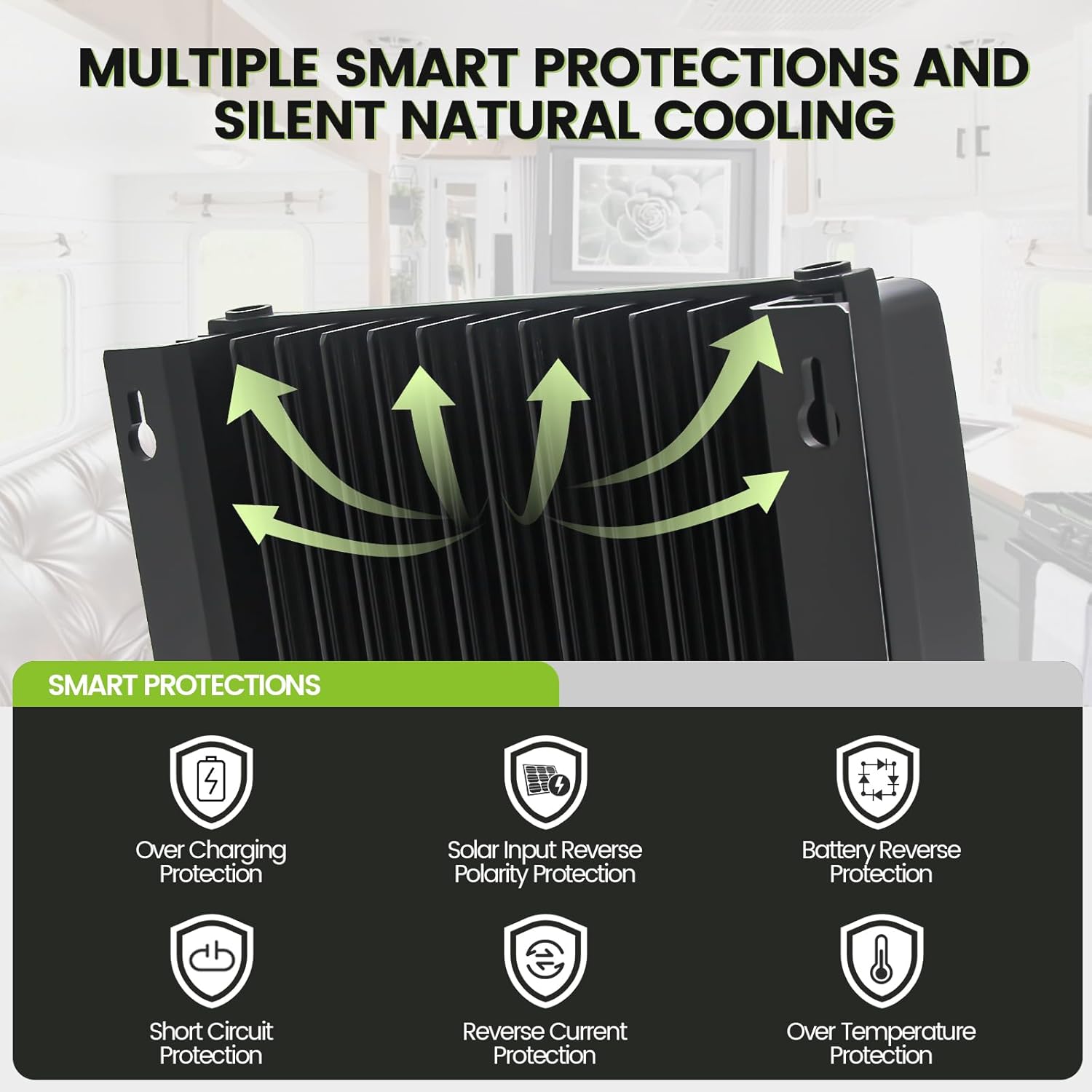 MPPT 100V 40A 12V/24V Auto Solar Charge Controller, Negative Ground, APP Control, Backlit LCD