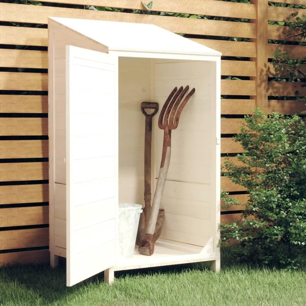 Solid Fir Wood Small Garden Shed White Rectangular Outdoor Storage for Backyard Lawn Tool Storage