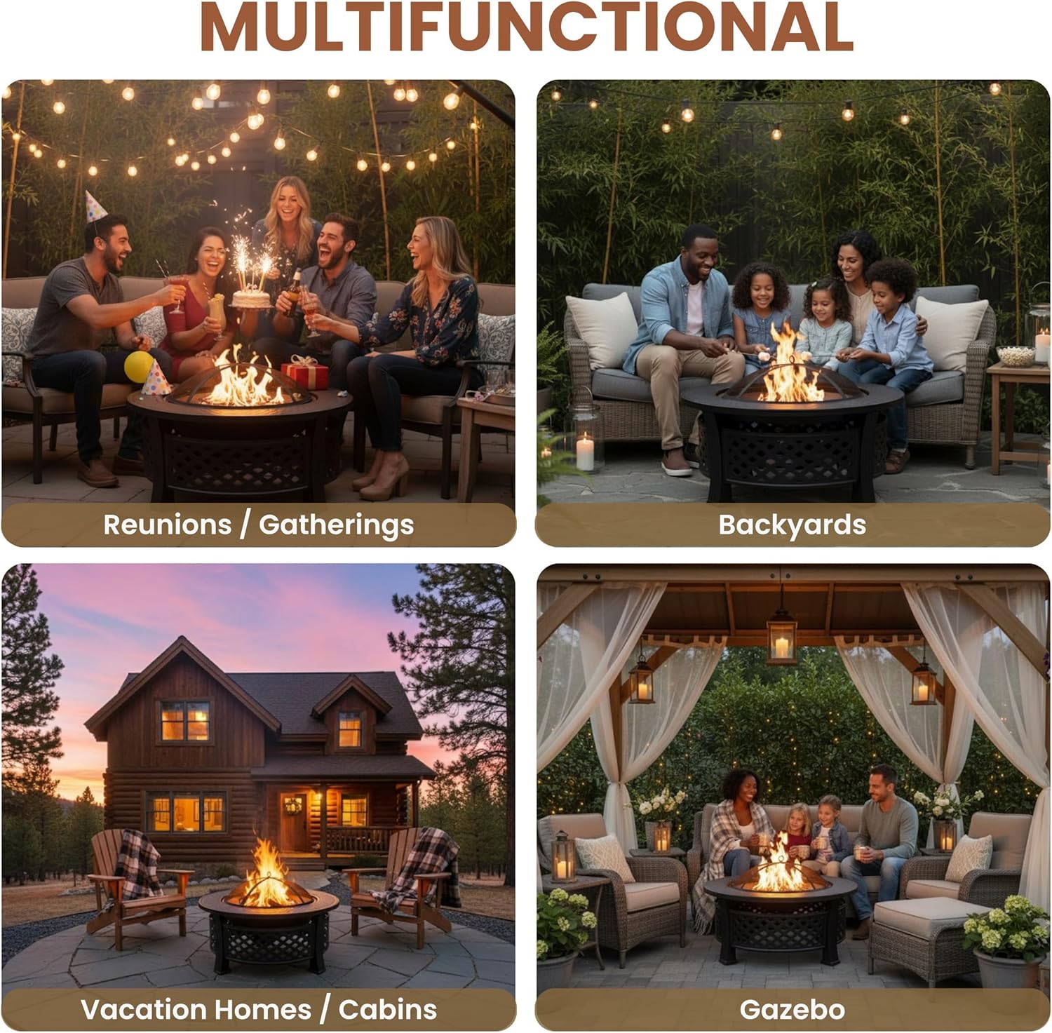 Fire Pit - 32-Inch Outdoor Fireplace with Spark Screen, Poker, and Cover - Wood-Burning Fire Pit for Yard, Patio, or Camping by Pure Garden (Bronze)