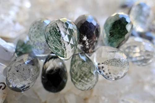 moss garden lodolite phantom quartz | 3d faceted pear teardrop briolettes | 10.5x6.5-12x7mm | sold individually & in matched pairs