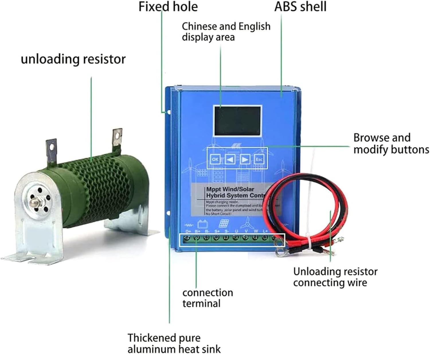 Wind Solar Hybrid MPPT Charge Controller, 12V/24V/48V Auto-Sensing Off-Grid Controller with LCD Display, 12000W Boost Charging for Home, RV Or Boat(24v48v)
