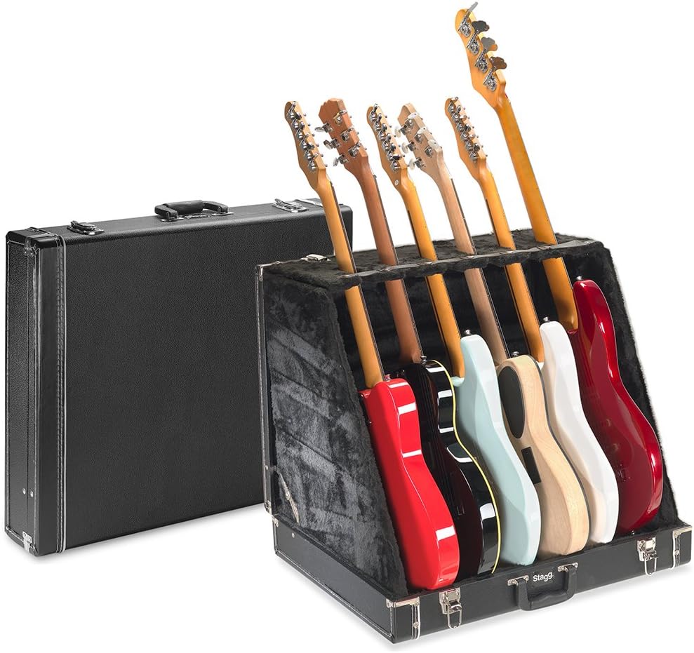 Stagg Universal Multi Guitar Stand, Portable, Transportable Briefcase Style, Suitable for 6 Electric Guitars or 3 Acoustics