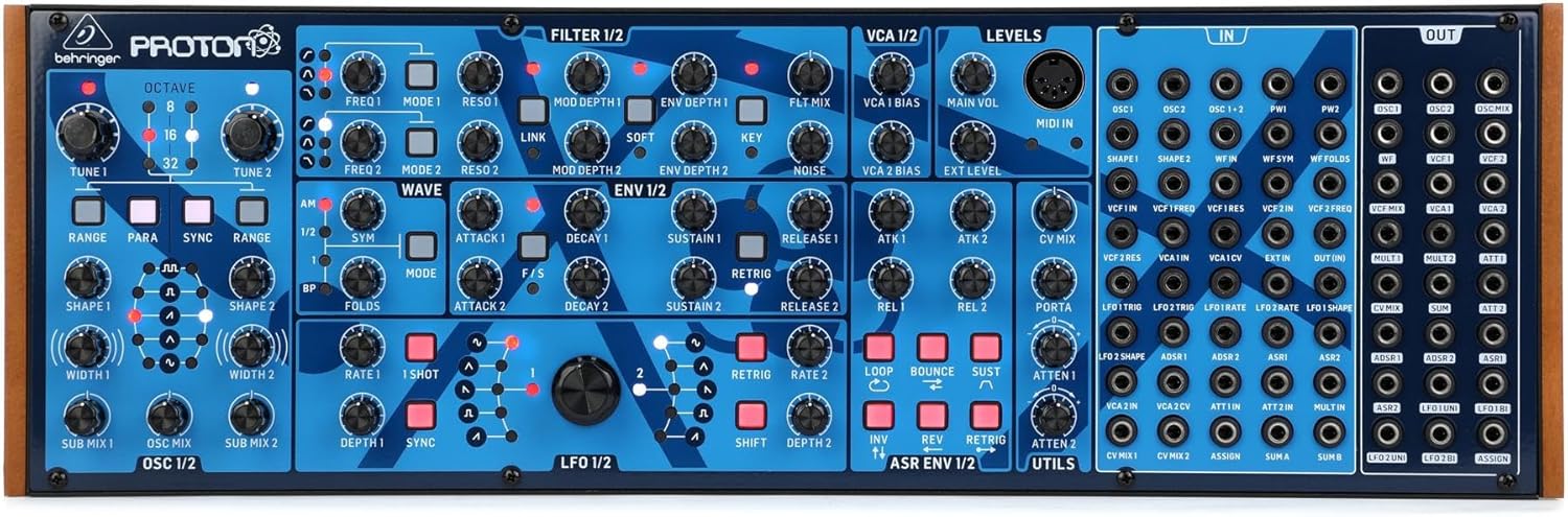 Behringer PROTON Analog Paraphonic Semi-Modular Synthesizer with 2 VCOs, 2 Multi-Mode VCFs and 2 VCAs, 4 Envelopes and Wave Folder in Eurorack Format