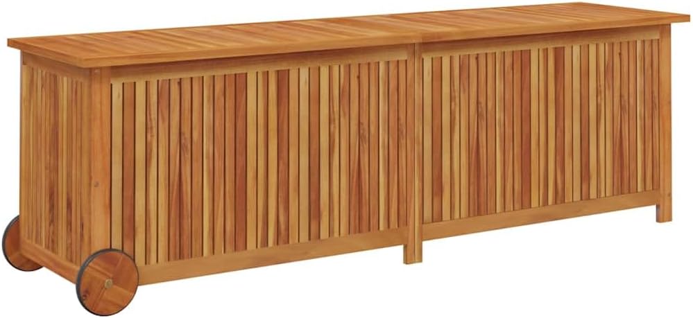 vidaXL Solid Wood Acacia Patio Storage Box, Weather- Outdoor/Indoor Organizer with Wheels, Aesthetic Brown Color, Retro Style