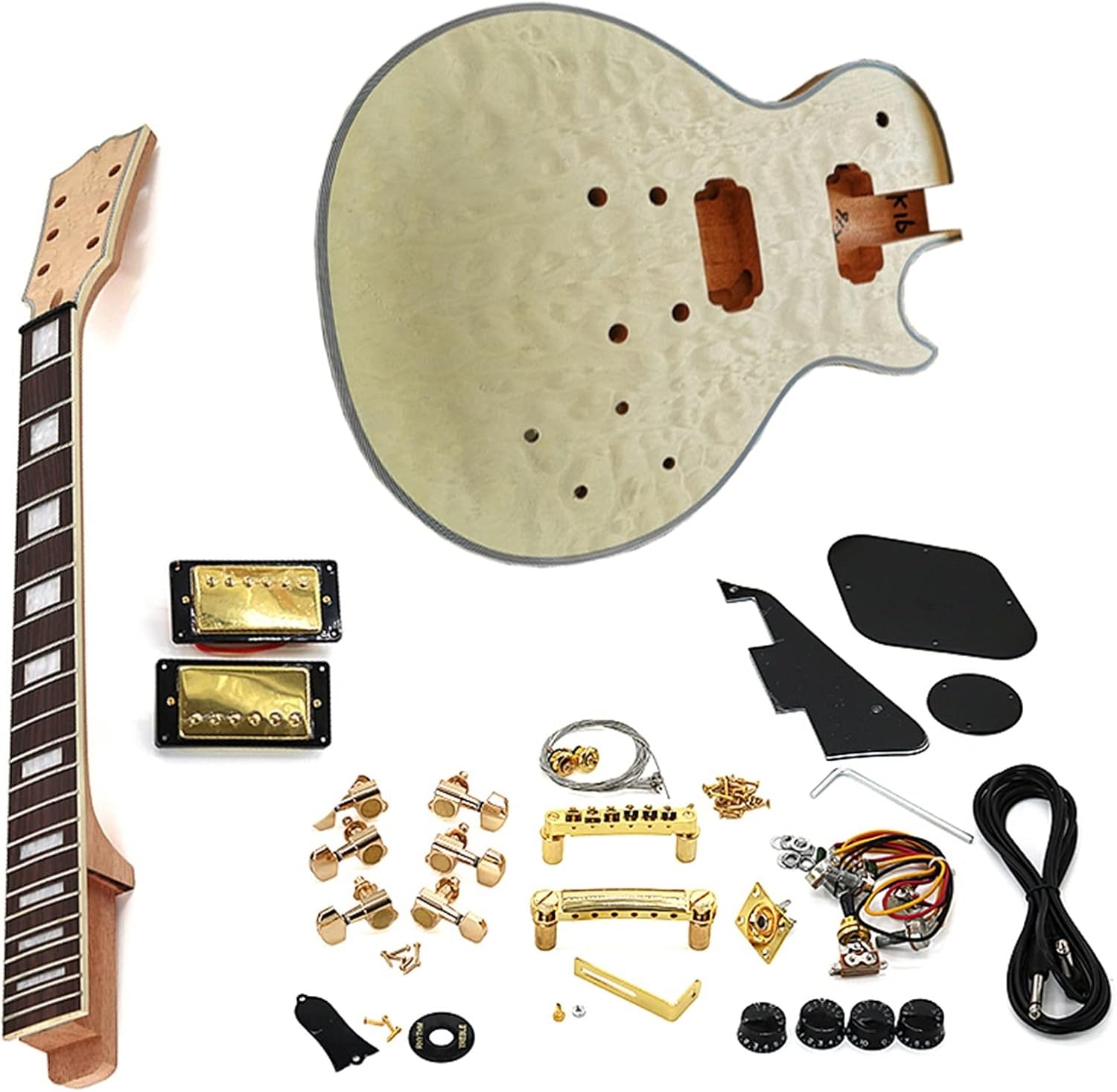 DIY Electric Guitar Kit Mahogany Okoume Body All-in-one Neck Flame Maple Veneer Complete Electric Guitar Assembly Accessories