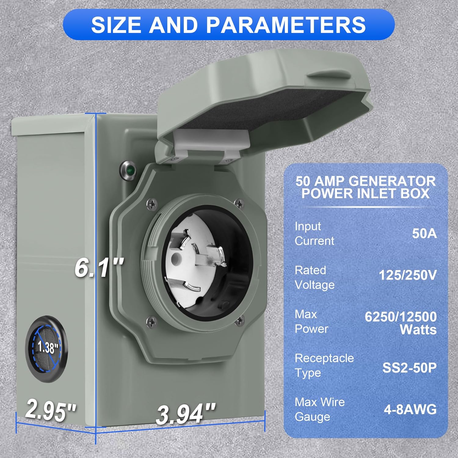 50 Amp RV Extension Cord 10 ft, NEMA 14-50P to SS2-50R Cable & 50 Amp Generator Inlet Box, NEMA SS2-50 Pre-Drilled Power Inlet Box for 3 Prong Generator Cord