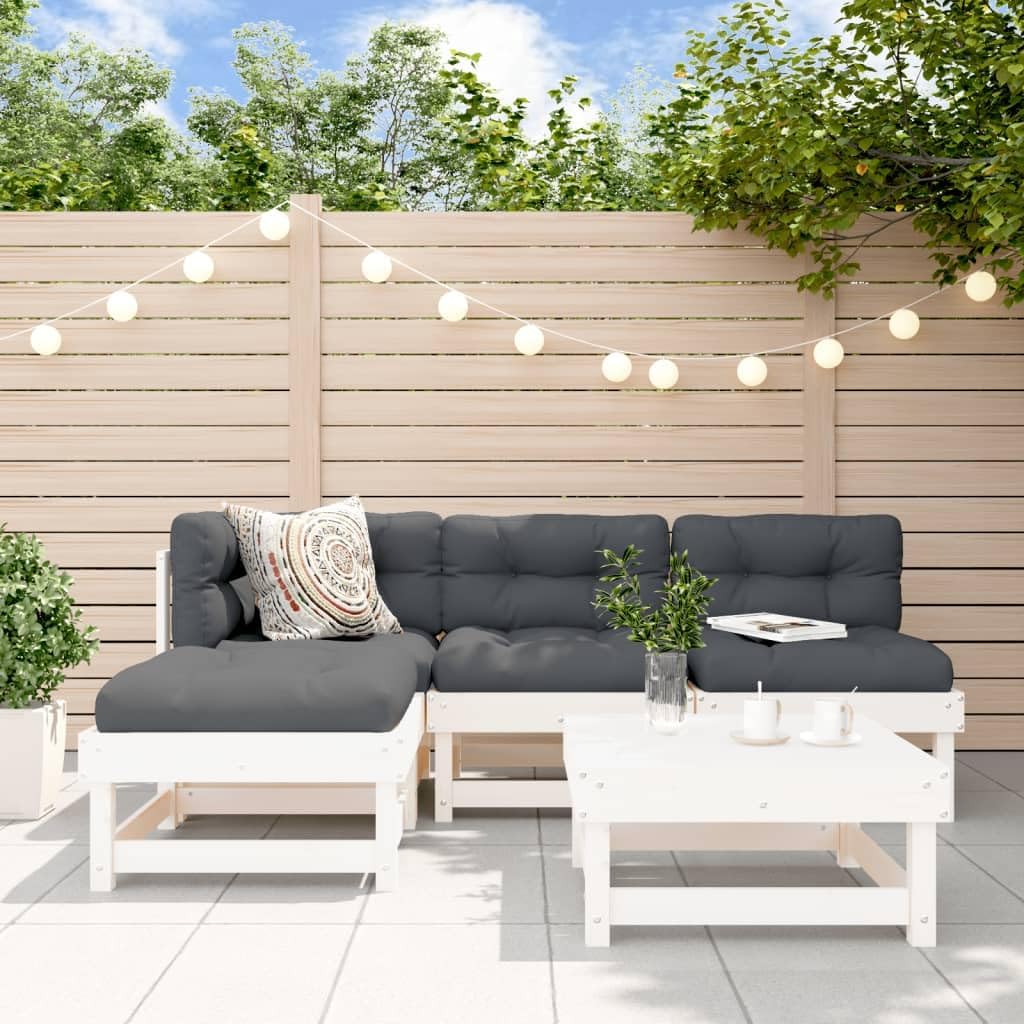 5 Piece Patio Lounge Set with Cushions White Solid Wood,Outdoor Garden Lounge Set with , Design and Soft Oxford Fabric Cushions for Patio Furniture Patio Furniture Sets, Outdoor Furniture Sets