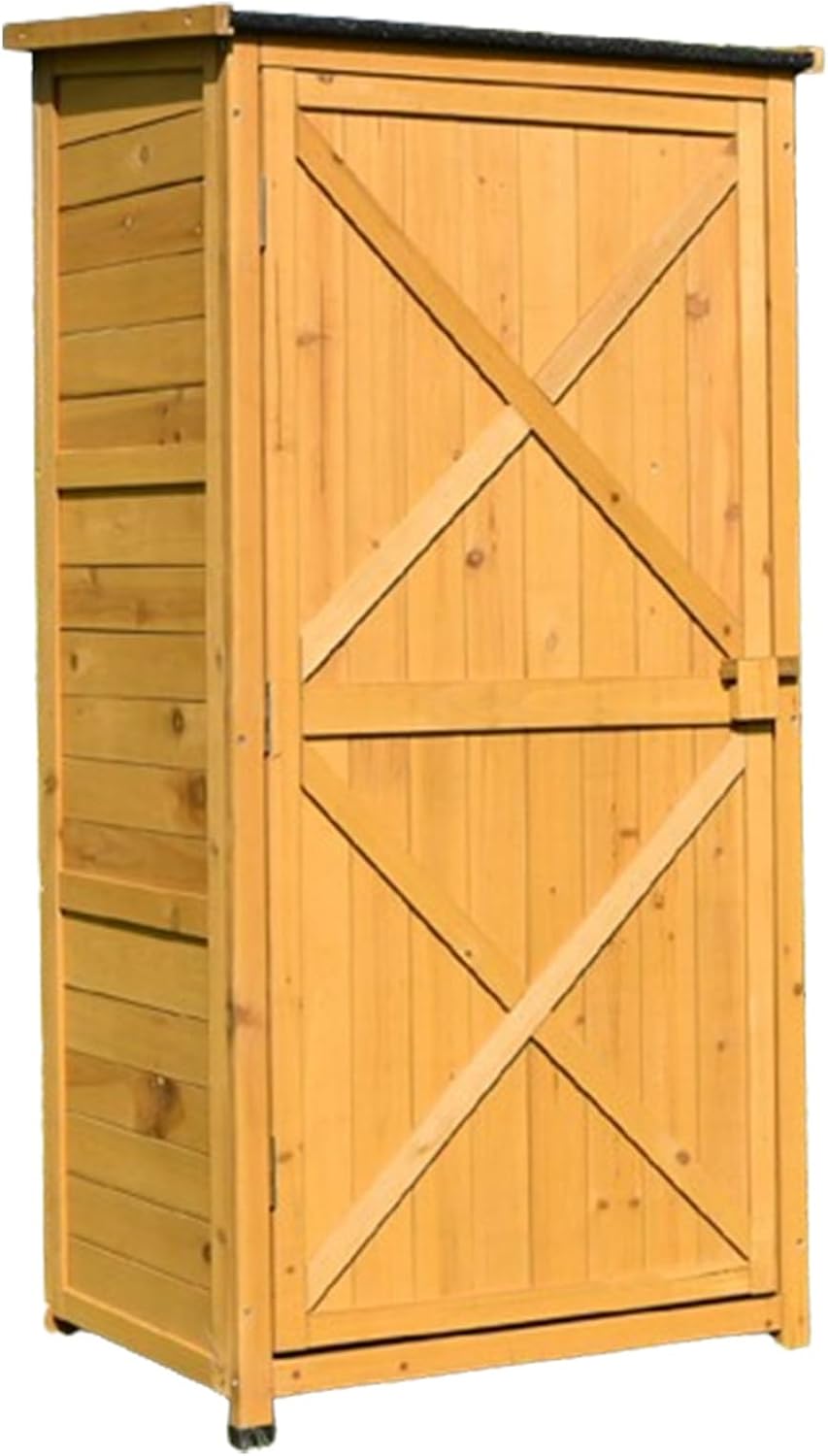 Outdoor Wooden Storage Cabinet Waterproof, Multi-Purpose Outdoor Storage Cabinet for Backyards and Patios, Organizer Cabinet with Tilted Asphalt Roof (One Color Yellow)