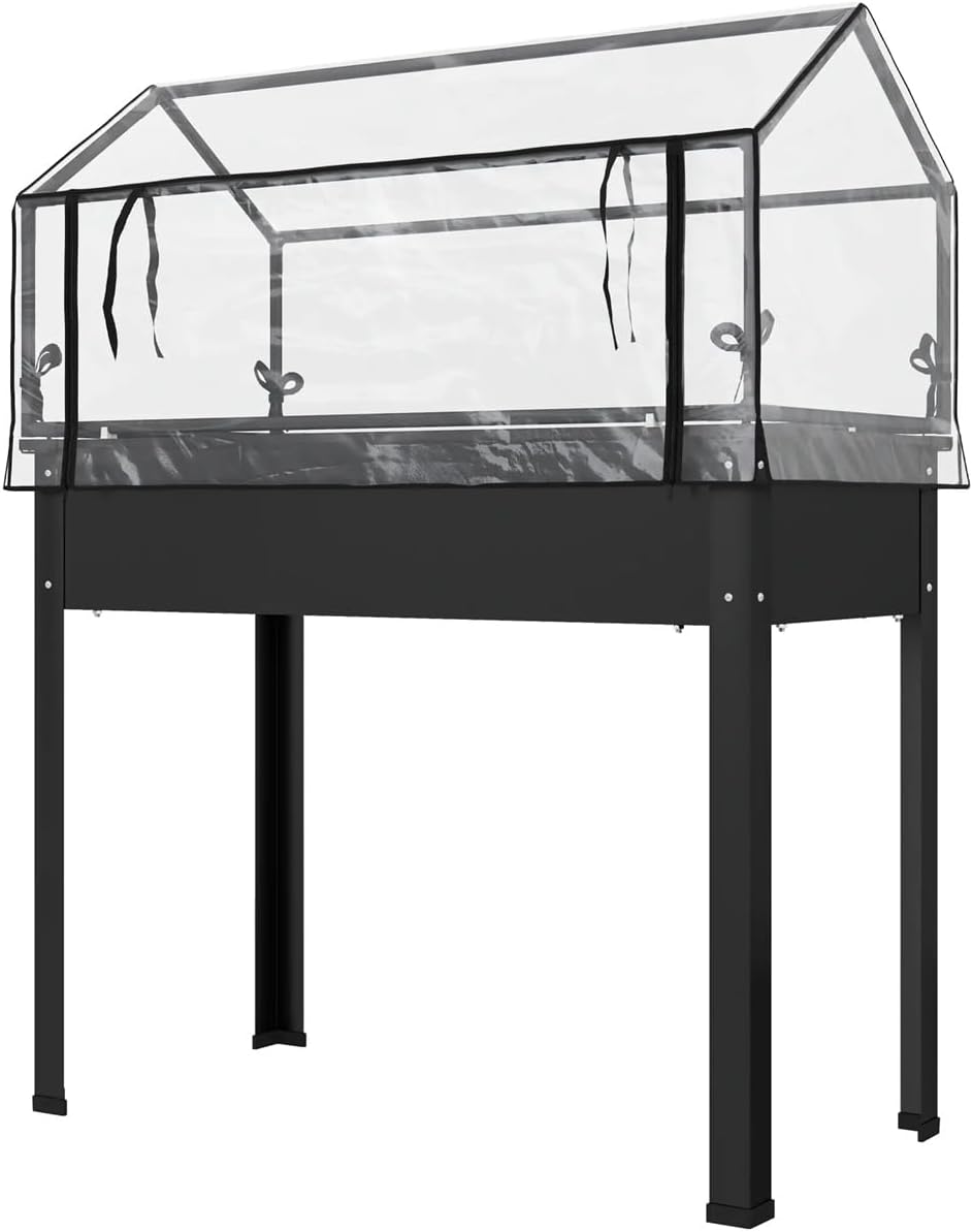 Ochine Raised Garden Bed with Mini Greenhouse, Elevated Planter with Greenhouse Cover, Legs and Screen Cover, Protected Gardening