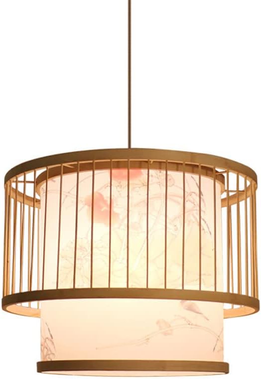 Bamboo Lantern Pendant Lamp, Retro E27 Pendant Light, Hand-Woven Rattan Chandelier, Ceiling Lighting Fixture, Bedroom, Living Room and Dining Room Decorative Lights
