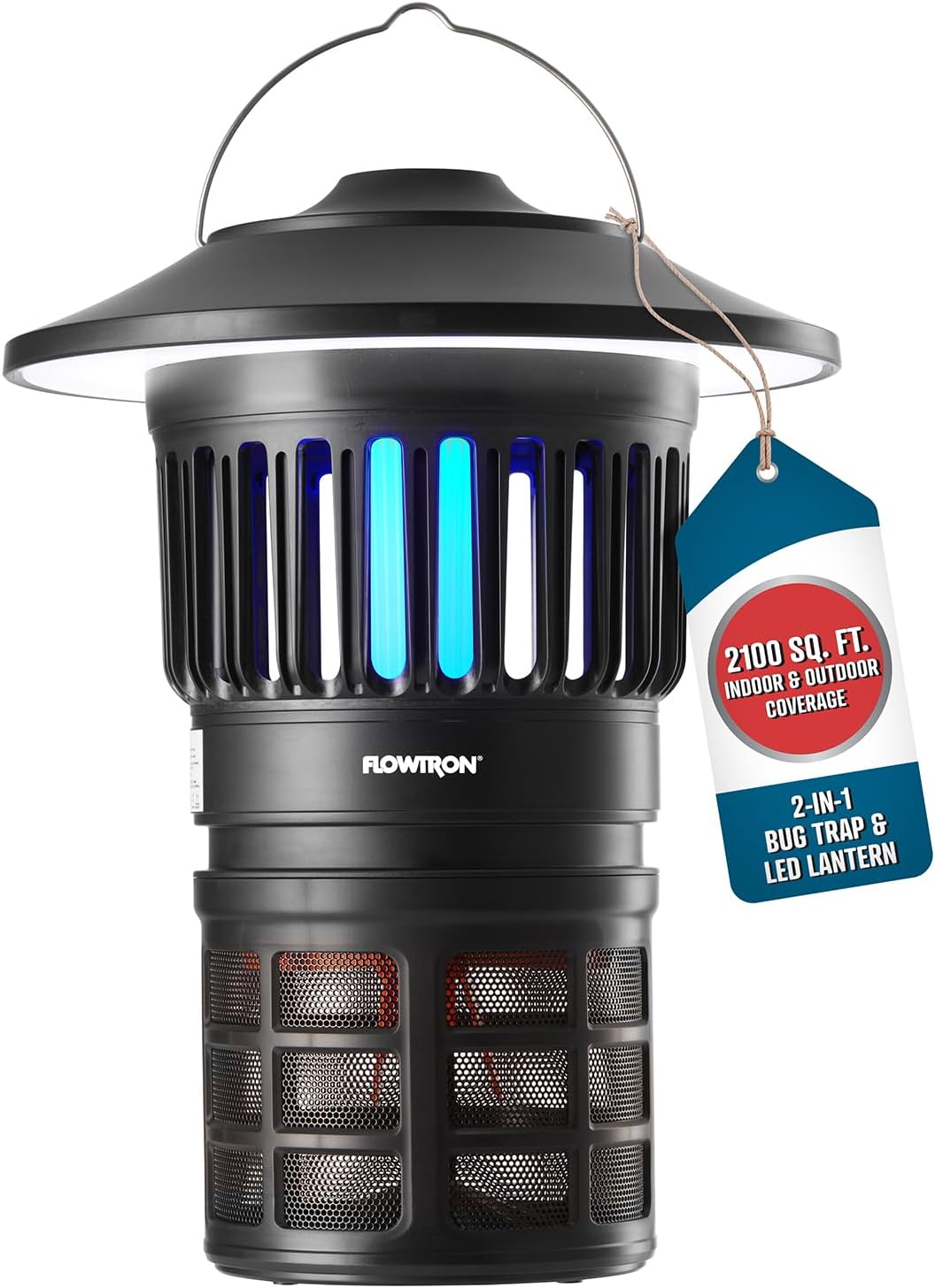 Flowtron Bug Trap Lantern | 2-in-1 UV Mosquito Trap & LED Camping Lantern, 21000 Sq Ft Coverage, 4000mAh Rechargeable Battery, Cordless Insect Trap with Fan for Patio Backyard Indoor Outdoor