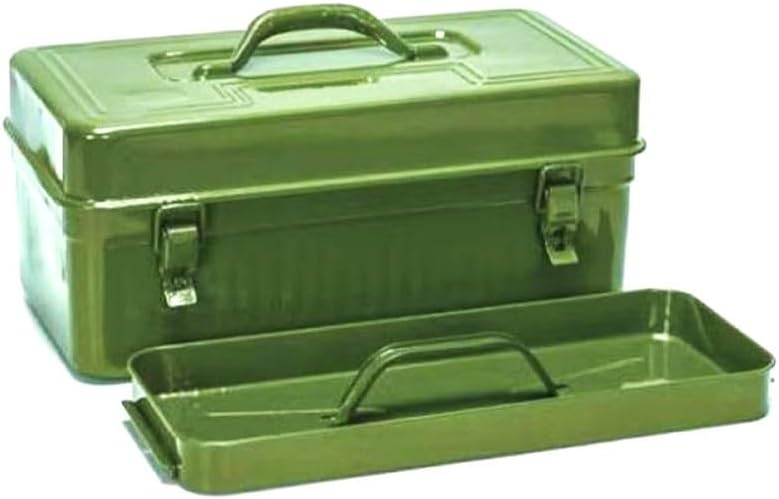Multifunctional suitcase repair Size car household storage box, metal storage box, double tool box,Portable Tote Tray for Tools, blue and army green(Color:Army Green 410B Double Decker)