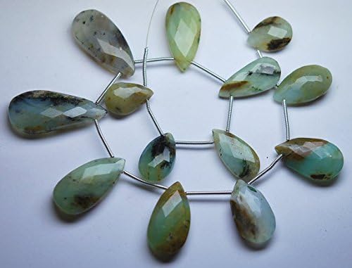 13 Pcs of Extremely Beautiful,Super Rare Item, Peruvian Green Opal Faceted Pear Shape Briolettes 16-20mm Large