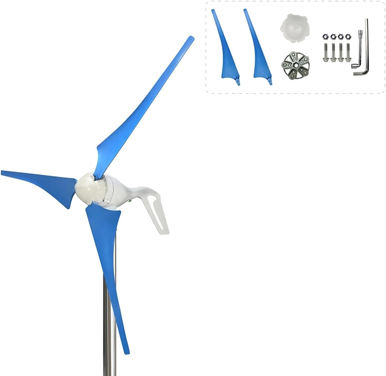 8000W Wind Turbine Kit 3 Blades Vertical Axis Wind Turbine Blue/Black Free Energy Power Production Equipment for Boat Patio Cabin