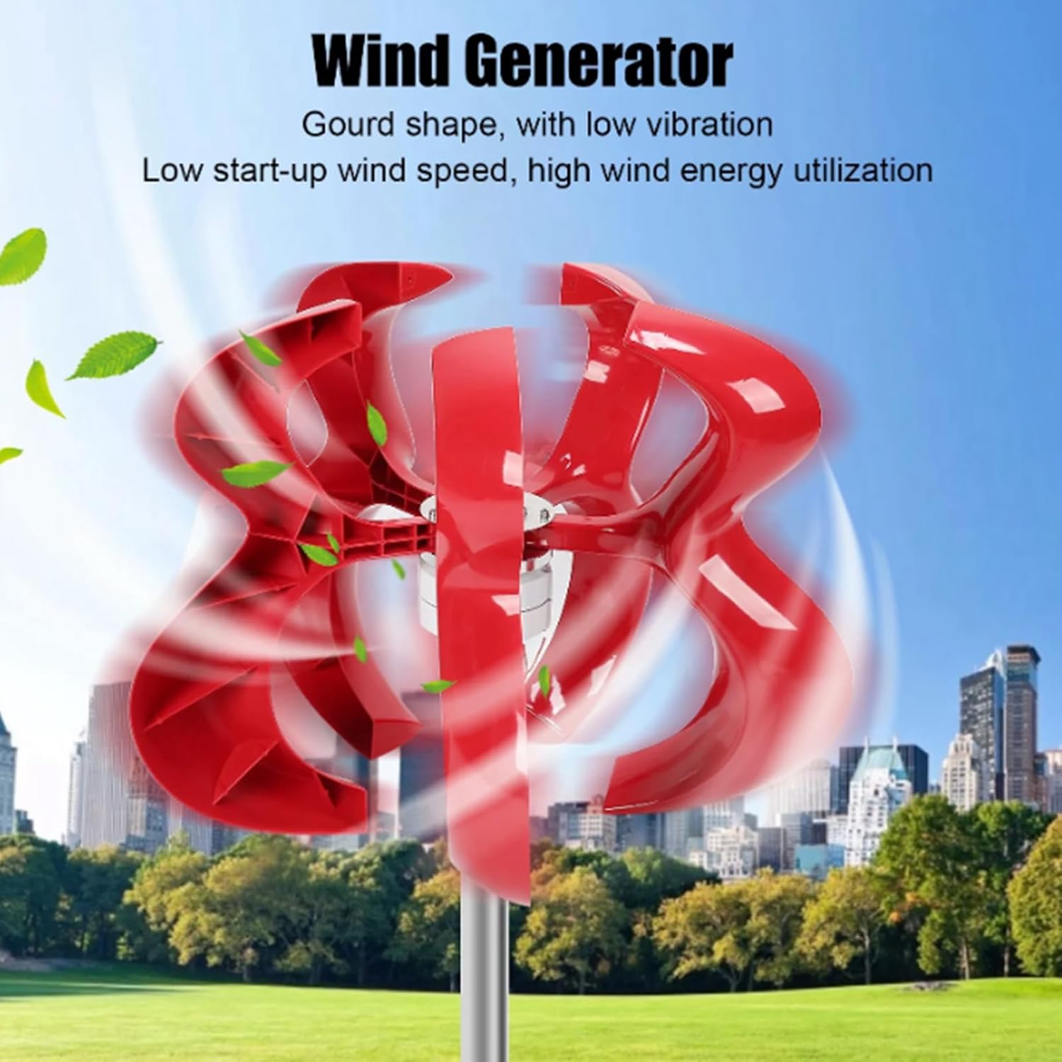1500W Vertical Lantern Wind Turbines Generator 12V 24V 48V 5 Blades No Noise Wind Power Generator for Courtyard Outdoor Street- with Controller(Red)