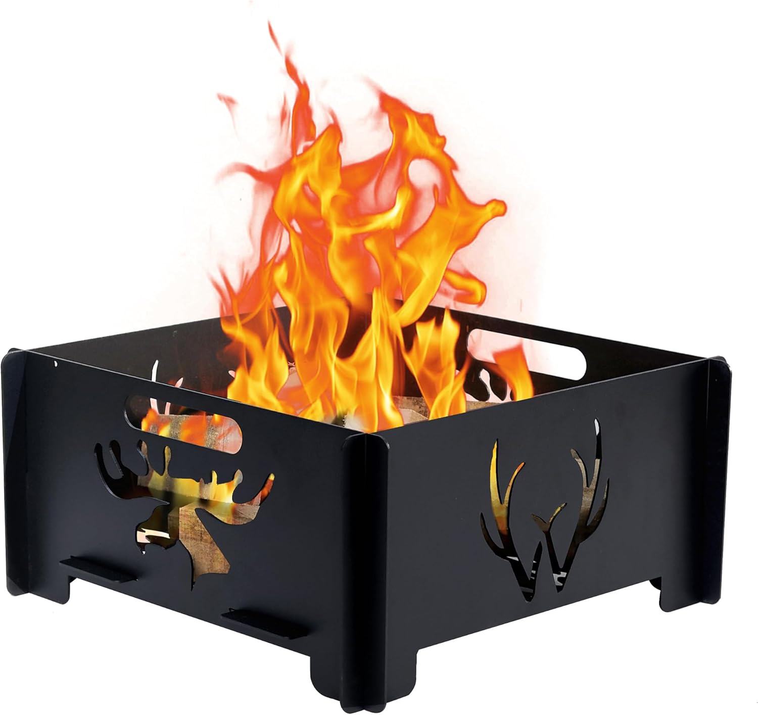 24 inch Portable Square Fire Pit Outdoor Foldable Plug Fire Pit Suitable for Camping, Picnic, Backyard, Garden Bonfires and Outdoor Wood Burning with Storage Bag