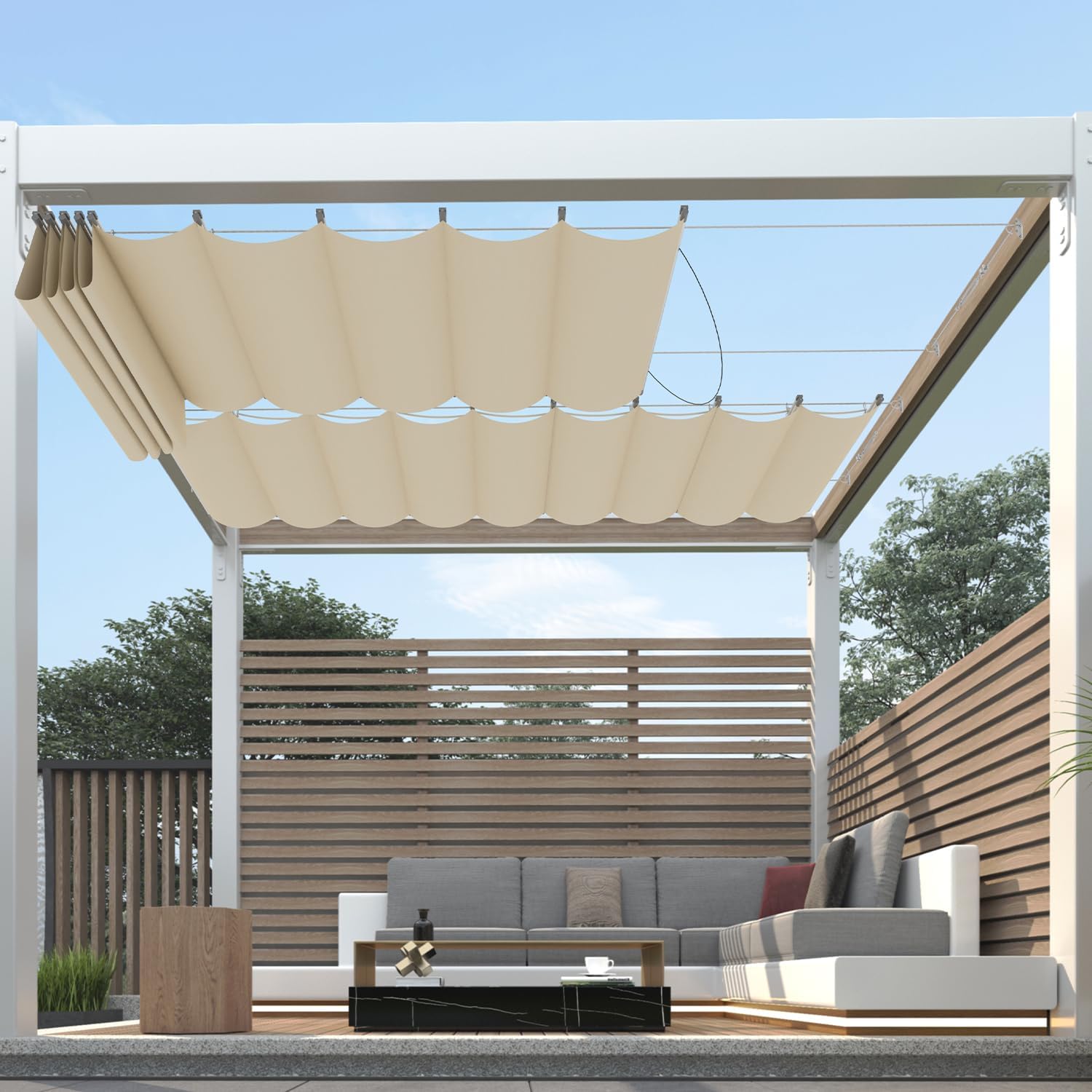 3'×16' Pergola Shade Cover Waterproof Retractable Pergola Replacement Canopy Slide Shade Sail with Cable Hardware for Outdoor Patio Porch Garage Deck Backyard Awning