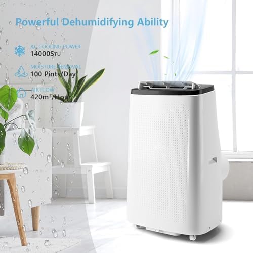 Towallmark 14,000 BTU 3-in-1 Portable Air Conditioner, Cooling, Dehumidifier & Fan, Ultra Quiet 48dB, Sleep Mode, Easy Install (16