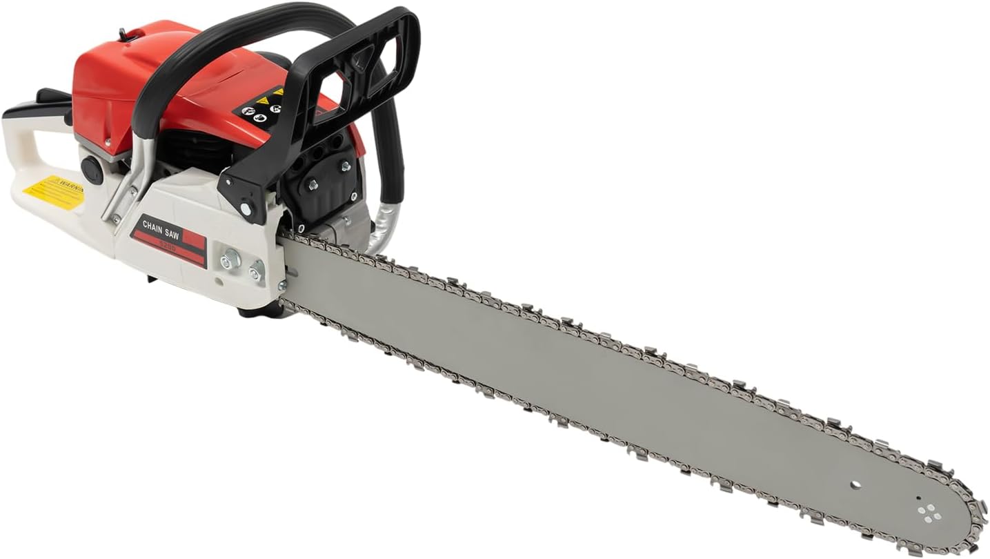 22Inch Gas Chainsaw, 52CC Gasoline Power Chain Saws Engine Cutting, 2KW Handheld Gasoline Chain Saws, Cutting Wood Gas Sawing for Farm, Garden and Ranch, Sawing, Cutting, Pruning