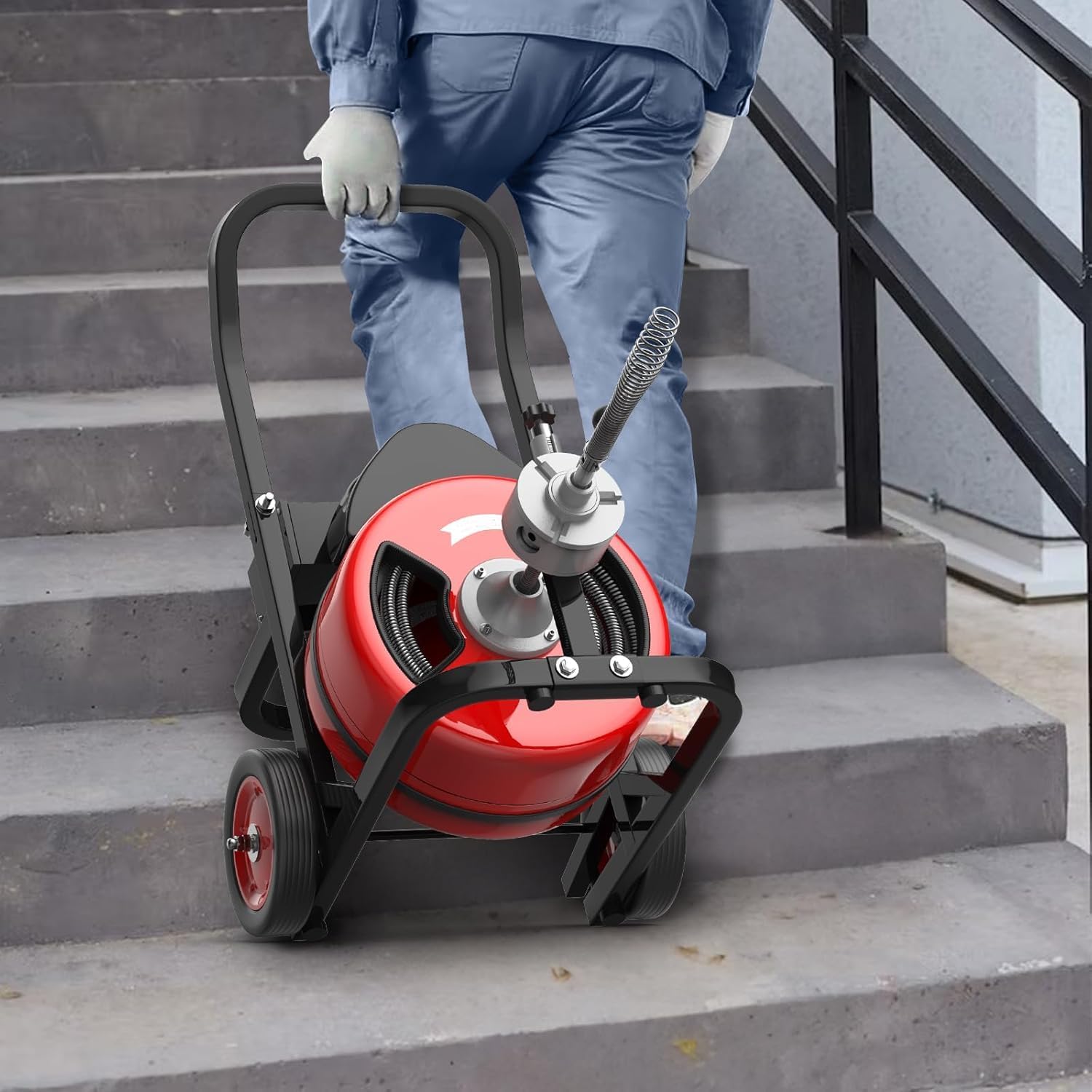 Sewer Snake,Electric Drain Snake with Auto-Feed, 100 ft x 3/4 inch Cable - 450W Portable Drain Cleaning Machine, 6 Cutters & Air-Activated Foot Switch for 4 to 8 inch Pipes