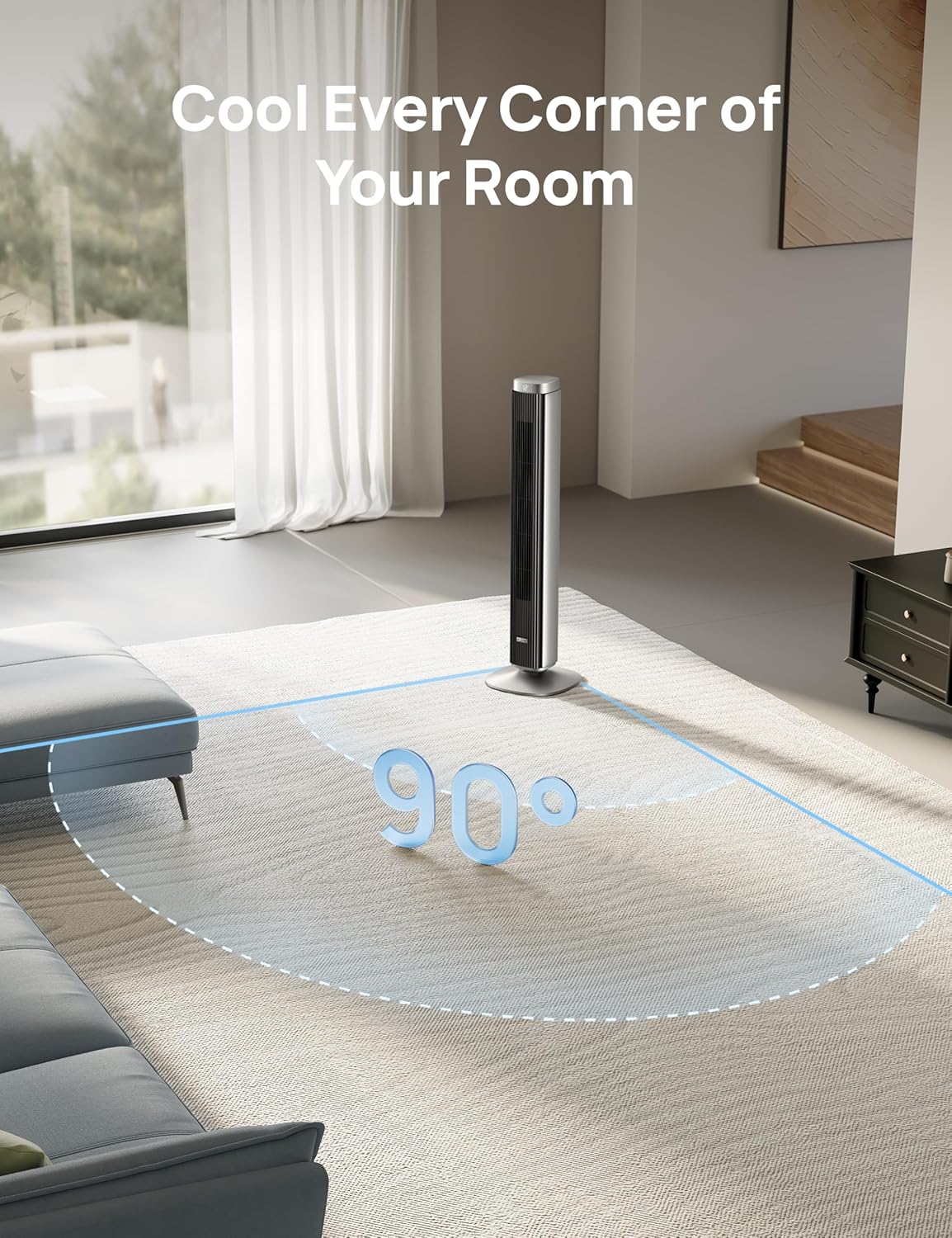 Dreo Tower Fan for Bedroom, Standing Oscillating Fan with 40ft Far Airflow, 25dB Quiet, 12 Speeds, 28ft/s Velocity, Smart Control, DC Motor, 42 inch, 90° Oscillation, 4 Modes, 12H Timer, Pilot Pro S