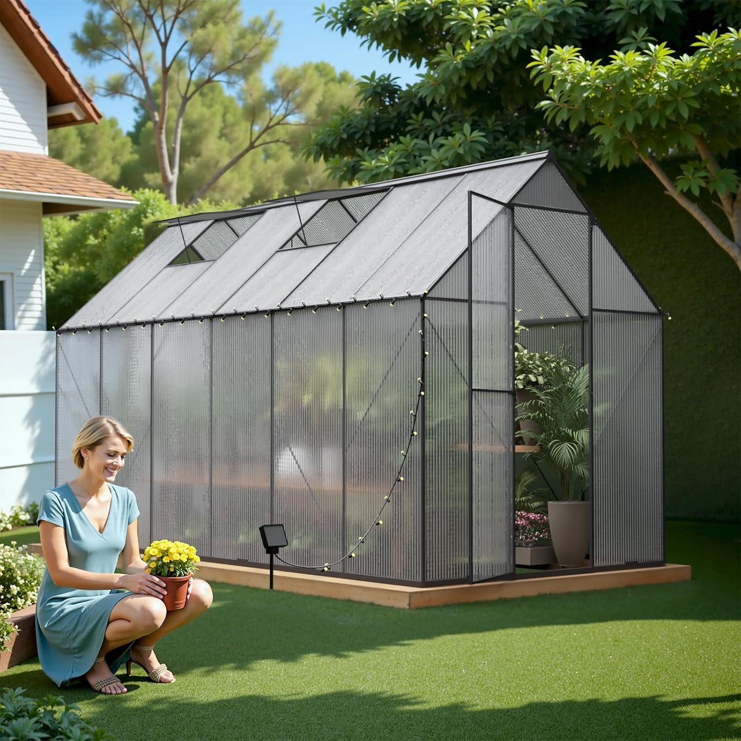 6x12 FT Greenhouse for Outdoors, Heavy Duty Polycarbonate Greenhouse, Large Walk-in Green House with Roof Vent, Aluminum Hot House for Outside Green House Garden Backyard