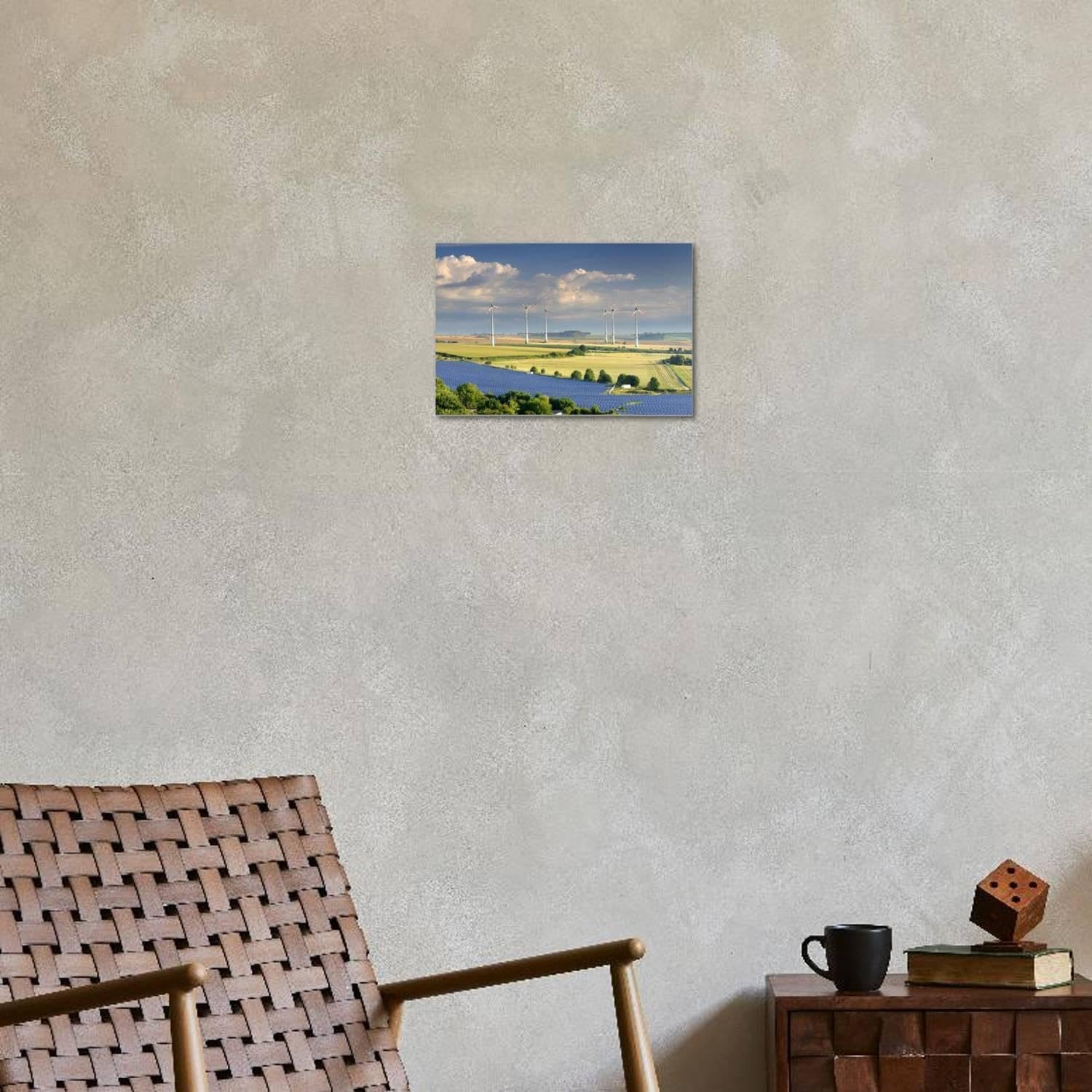 ART.COM Stretched Canvas Print Alternative energy, wind power stations and solar farm, Saxony-Anhalt, Germany by Andreas Vitting, 18