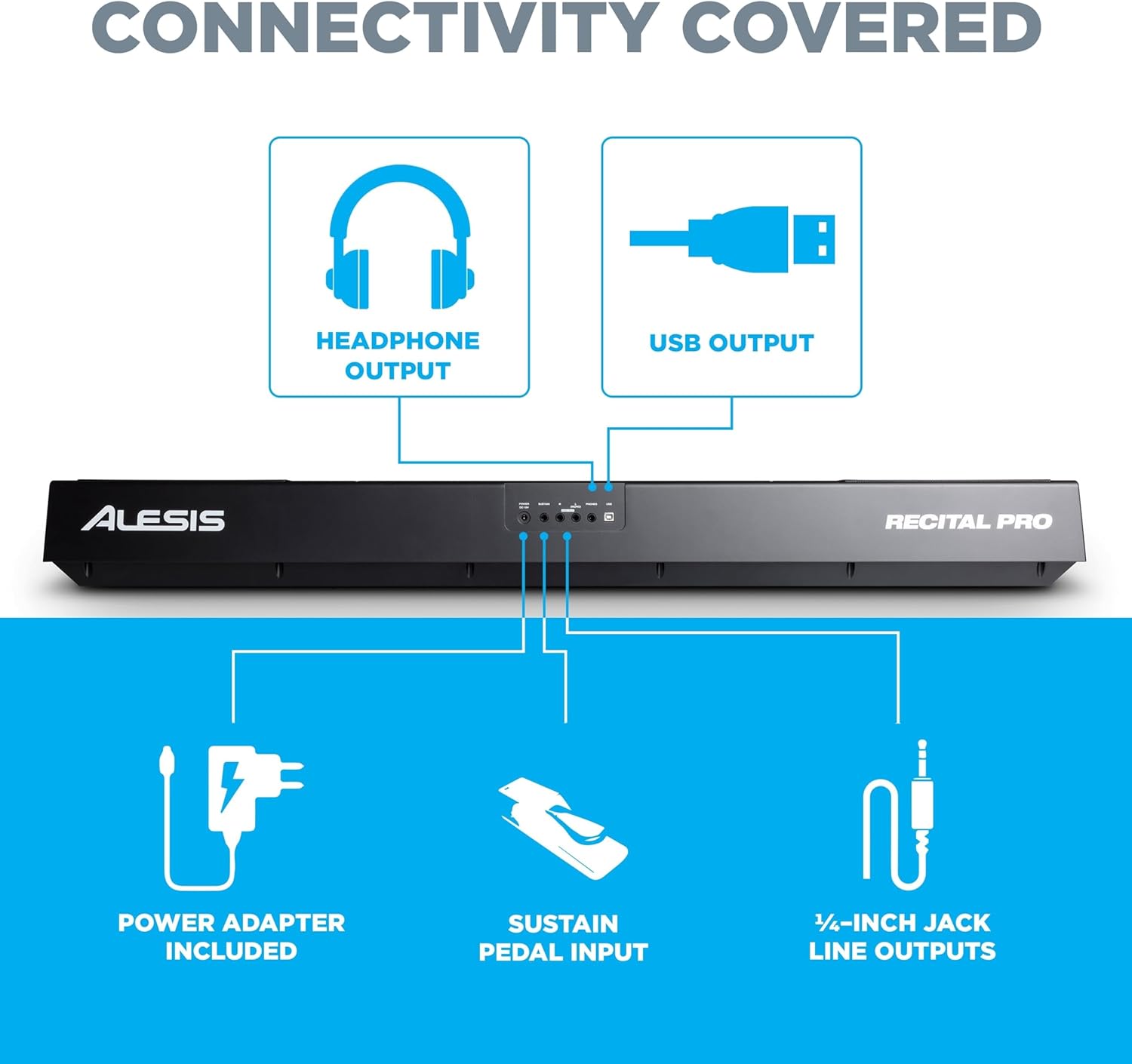 Alesis Recital Pro - 88 Key Digital Piano Keyboard with Hammer Action Weighted Keys, 2x20W Speakers, 12 Voices, Record and Lesson Mode, FX and Display