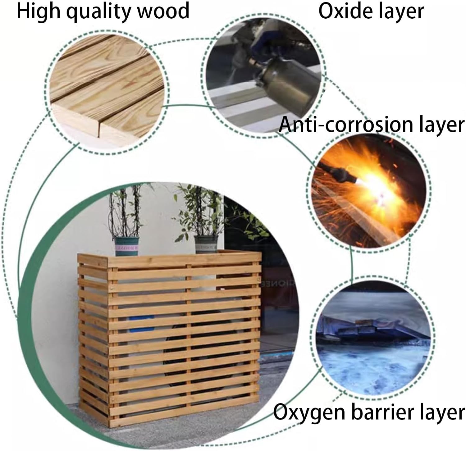 Air Conditioner Fence for Outside Units Solid Wood Air Conditioner Cover Plant Storage Outdoor Privacy Screen Hide Air Conditioner (Color : Natural, Size : Large)