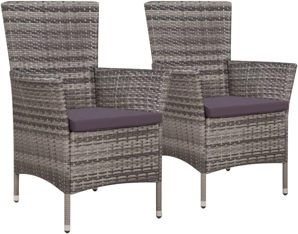 Patio Chairs 2 pcs with Cushions Poly Rattan Gray,Complete Your Outdoor Dining Ensemble with These Chairs, ensuring Durability and Ease of Assembly. Outdoor Furniture, Outdoor Chairs