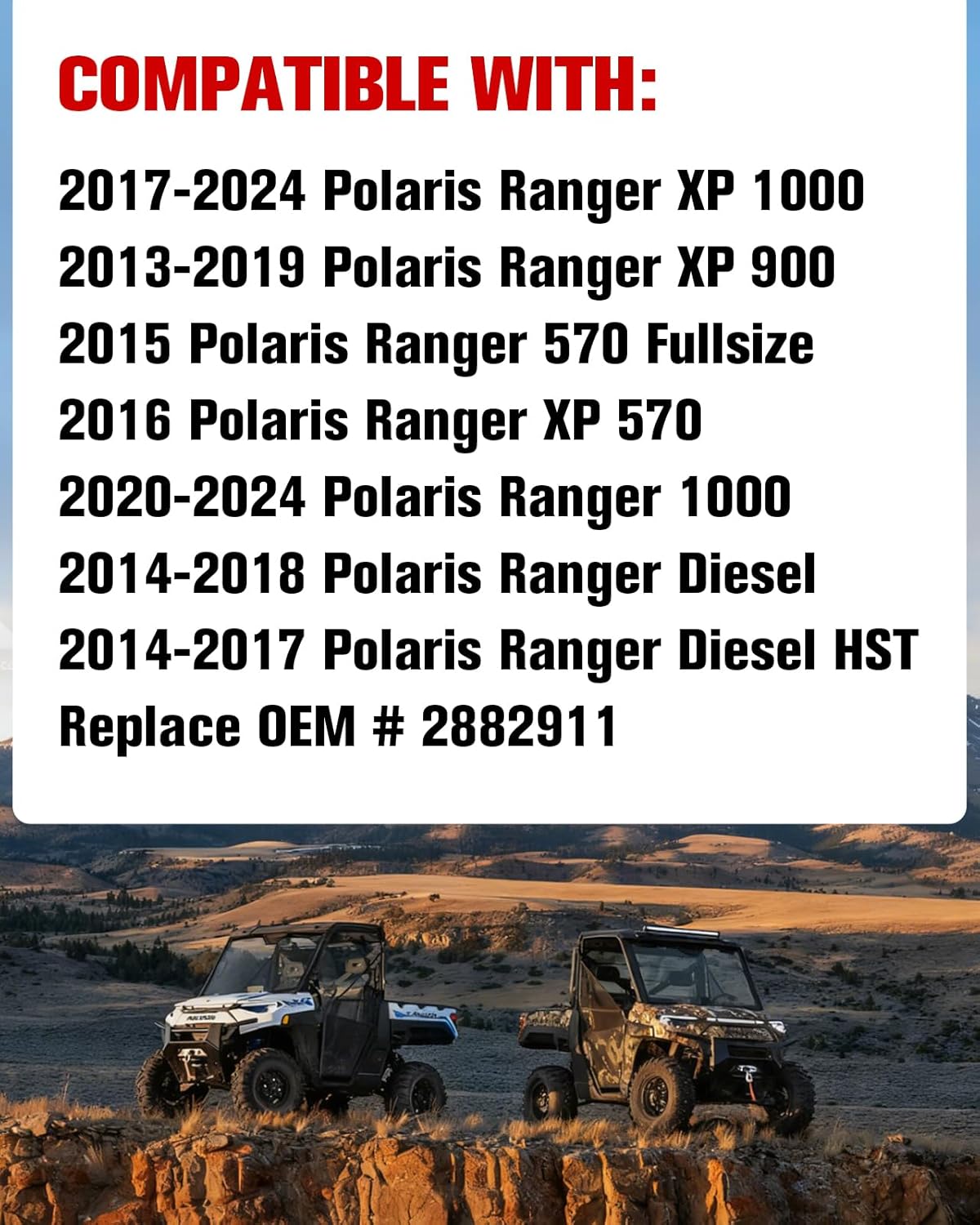 Sport Roof Top for Polaris Ranger XP 2013-2024 Accessories, 2-Piece Combination 2 door Hard Roof Sun Visor for Ranger XP 1000/900, Ranger 1000/570, Replace OEM# 2882911